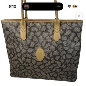 Pre-loved vintage Yves Saint Laurent Leather-Trim Patterned Tote Bag in Brown